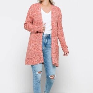 BB Dakota Steve Madden Odetta Open Pocket Cardigan Women's M red white chunky